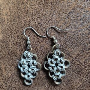 Silver And Bronze Chainmail Earrings